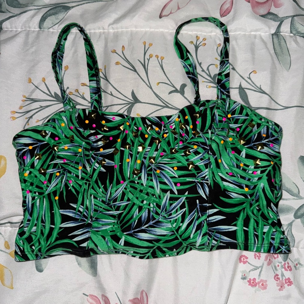 Pink brand crop top with leaf print size S